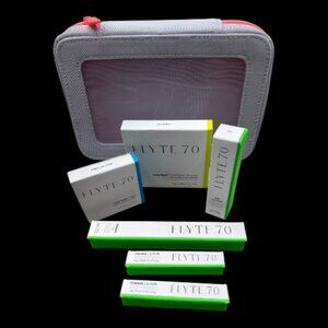 Flyte 70 6PC Makeup Bundle w/Cosmetic Travel Bag in Grey/Neon Coral (NEW)